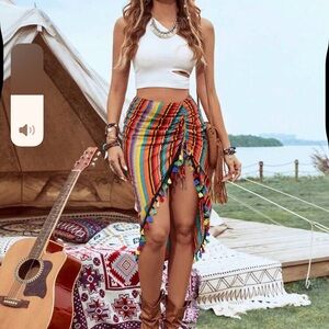 Colorful Striped Skirt with Tassels